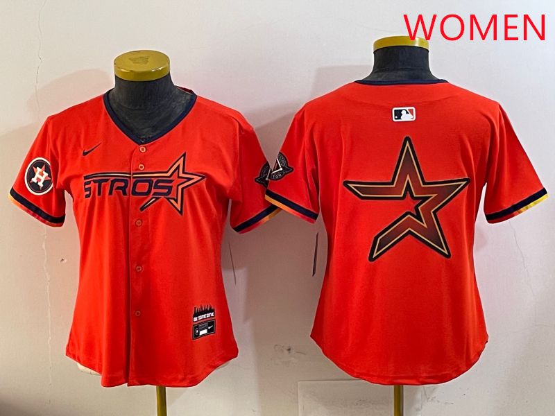 Women Houston Astros Blank Orange Three generations Joint Name 2025 Nike MLB Jersey style 13->women mlb jersey->Women Jersey